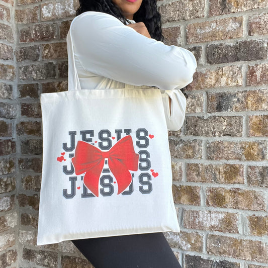 Jesus + Red Bow Tote Bag