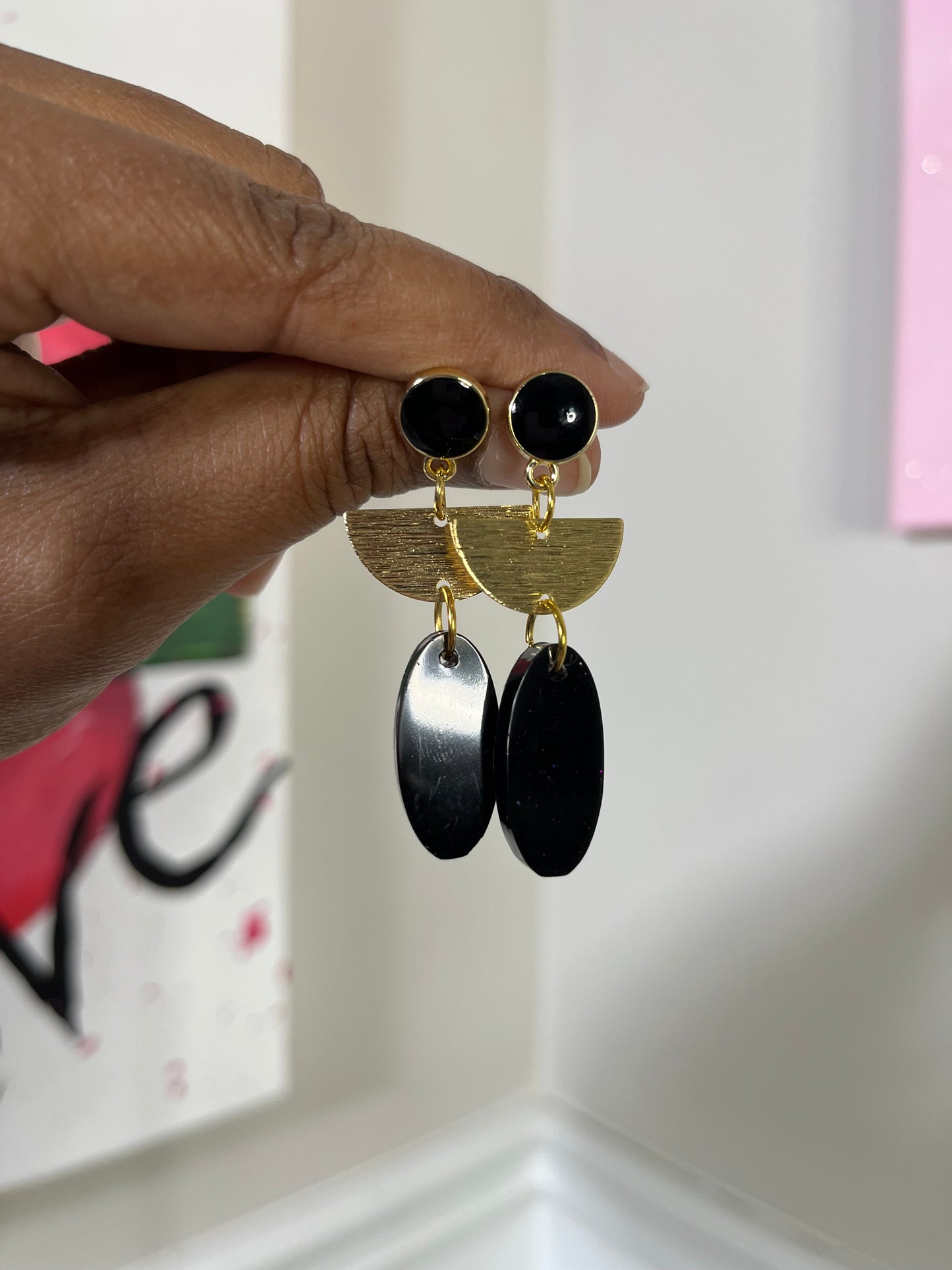 Black and Gold Dangle Earrings