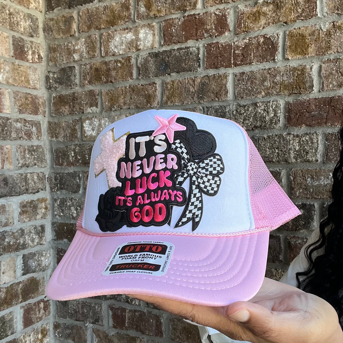 (2)Trucker Hat: “It’s Never Luck, It’s Always God”