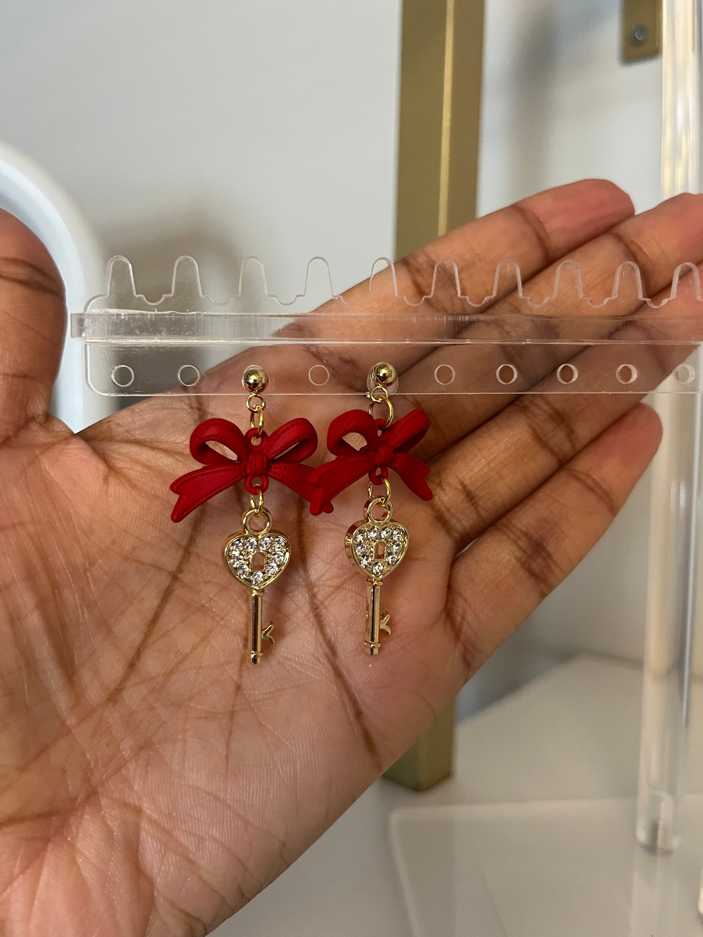 Red BowKnot & Key Earrings