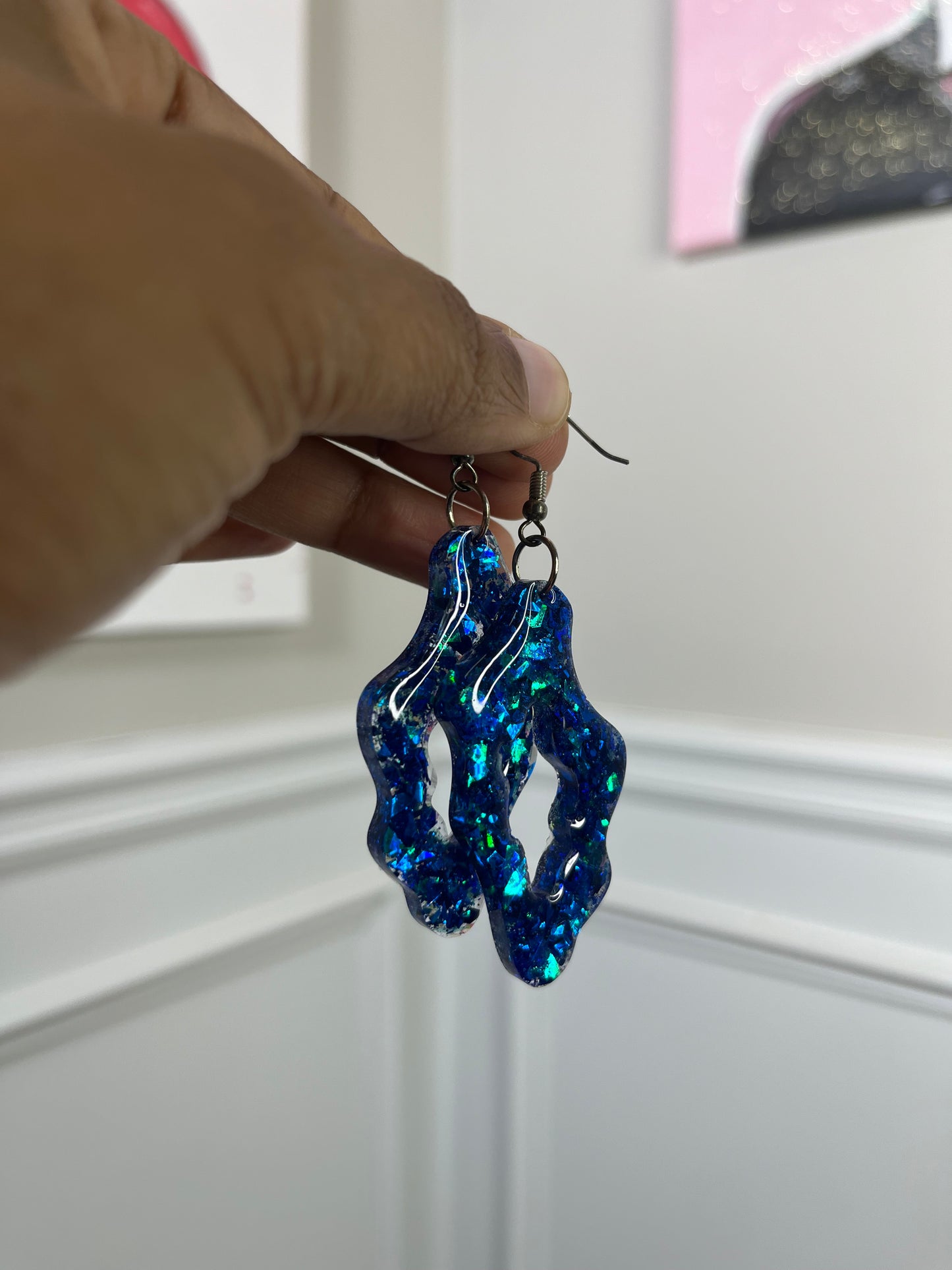 Blue Squiggle Hoop Earrings | Resin Earrings | Statement Earrings | Women Jewelry | Gift Ideas For Her | Dangle Earrings | Drop Earrings