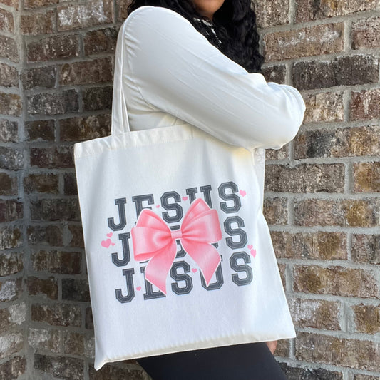 Jesus + Pink Bow Tote Bag