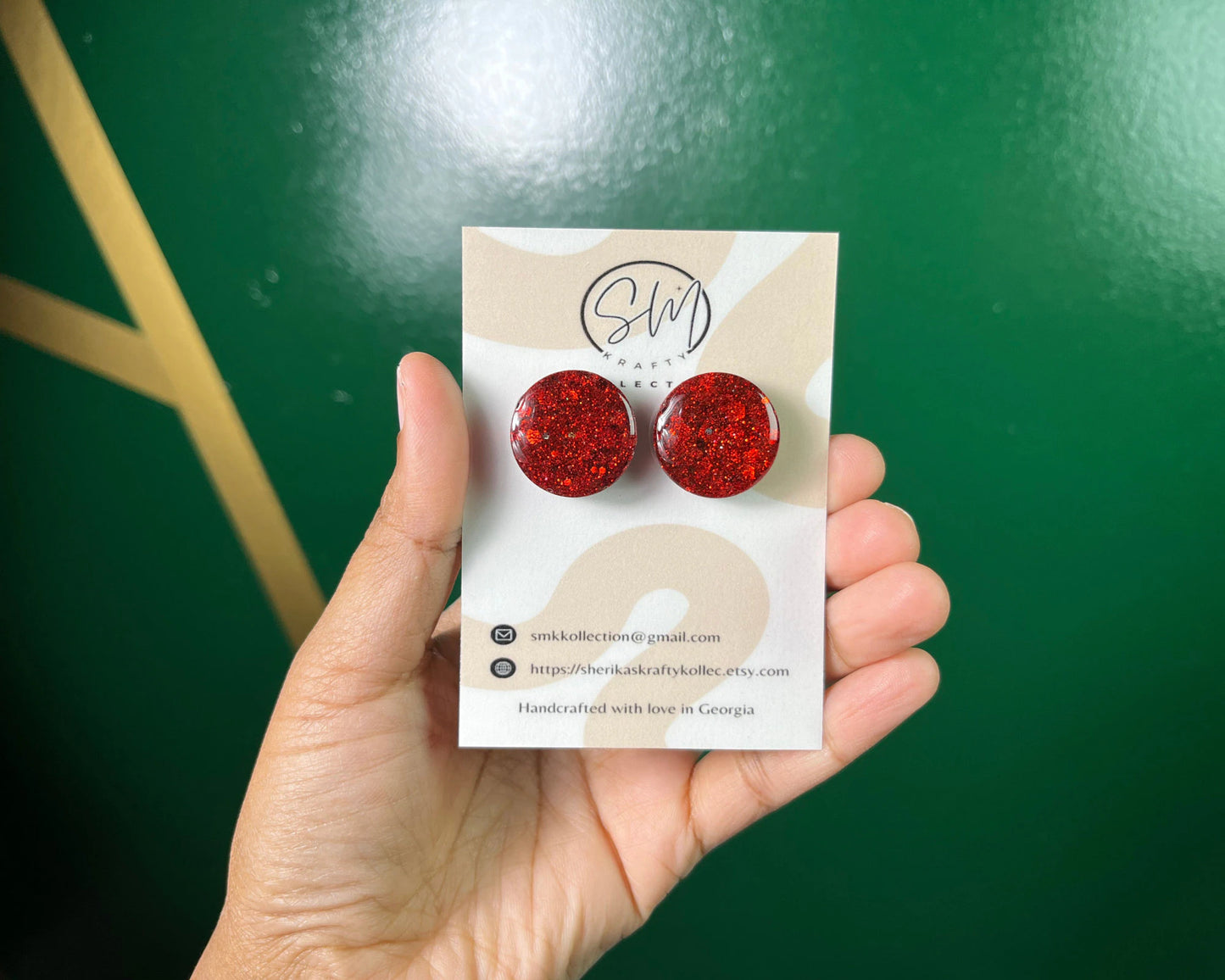 Red Circle Glitter Resin Earrings | Stud Earrings | Valentines Day Gift | Gift For Her | Gift Ideas | Round Earrings | Jewelry