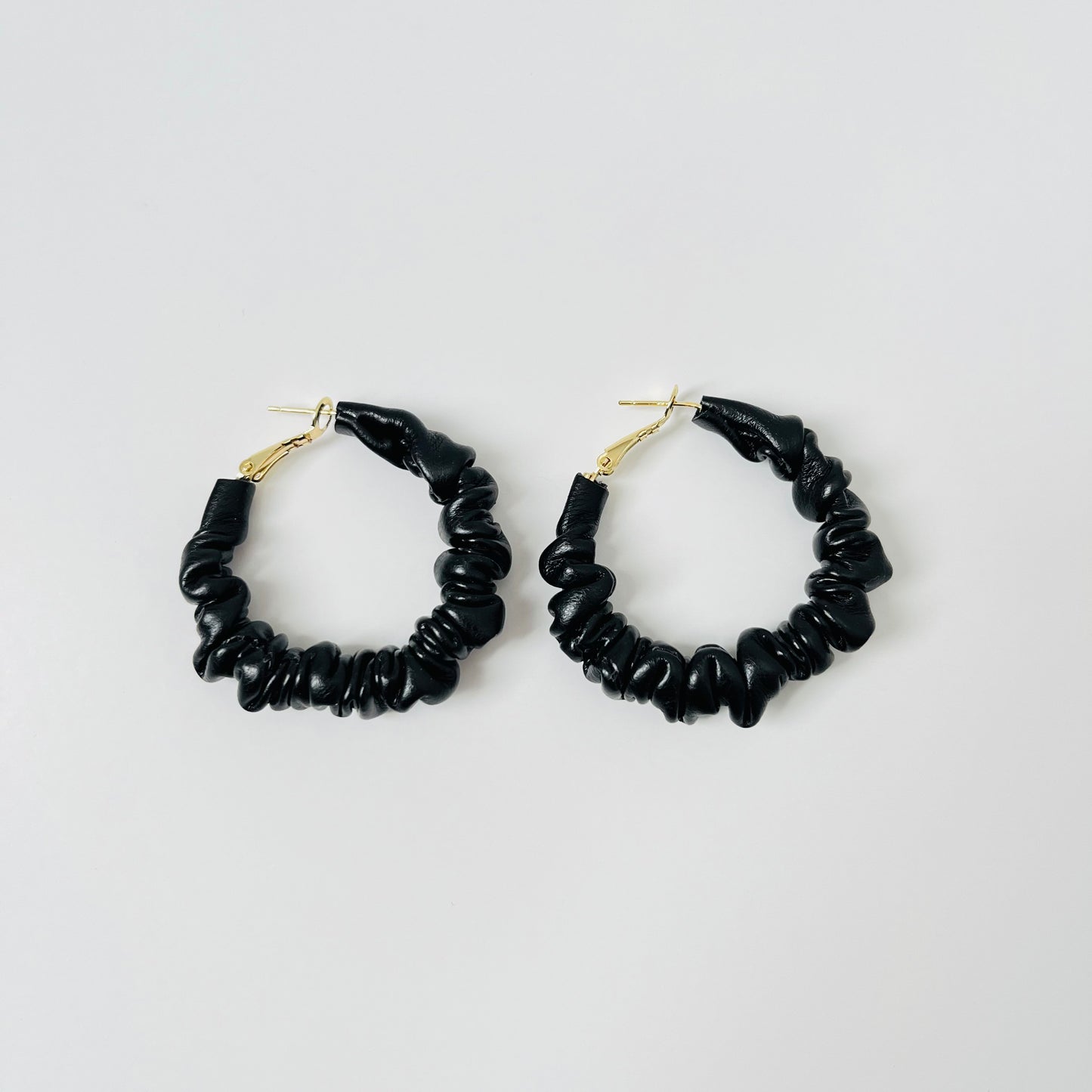 Faux Leather Lined Hoop Earrings Women's Black